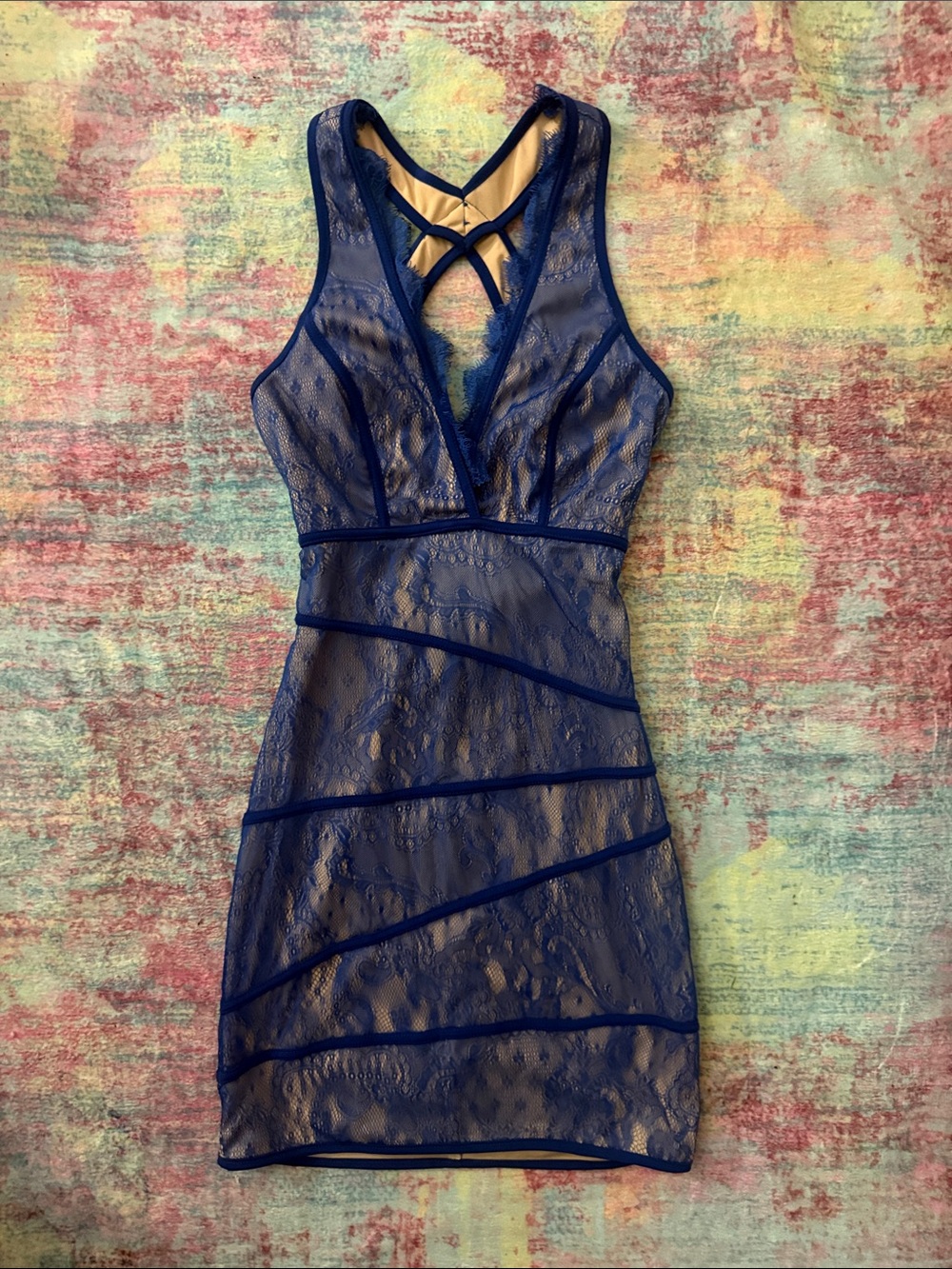 Arden B Royal Blue Lace Mini Dress with Crisscross Back